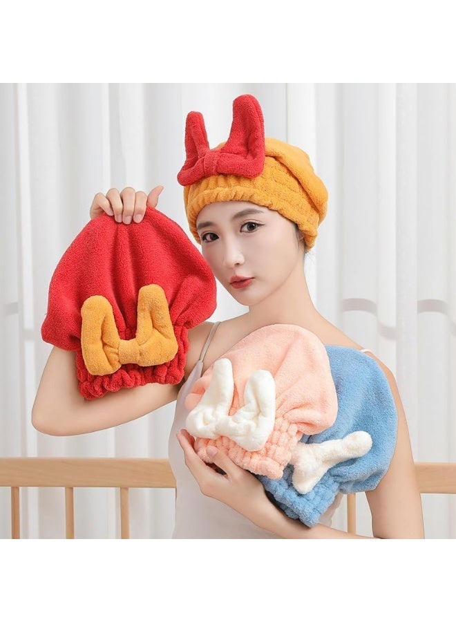 منشفة تجفيف سريع للشعر الممتصة للنساء البنات منشفة الشعر الجديدة من الألياف الدقيقة لف التوربان الجاف لينة ربطة القوس التجفيف منشفة رأس غطاء دش للأطفال (أزرق) - Image 1